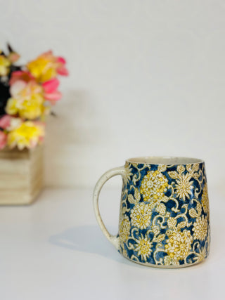 Blue and yellow floral mug 18oz