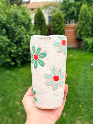 Blue and Teal Floral Travel Tumbler