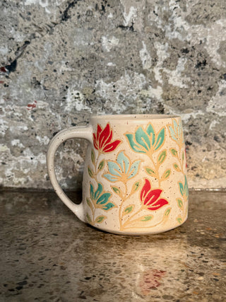 Red/teal/blue floral in Cotton
