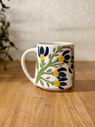 Dark blue flowers mug
