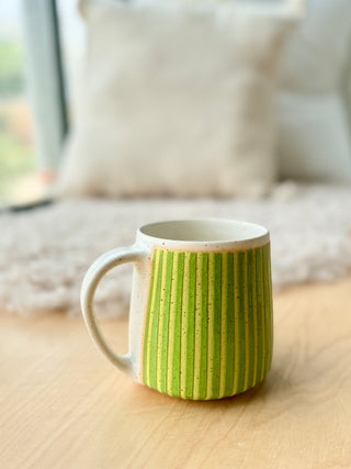 18oz green and chartreuse Striped mug