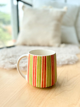 Green and pinks striped mug  18oz