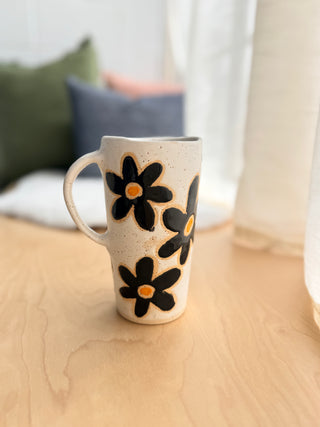 Black floral travel mug