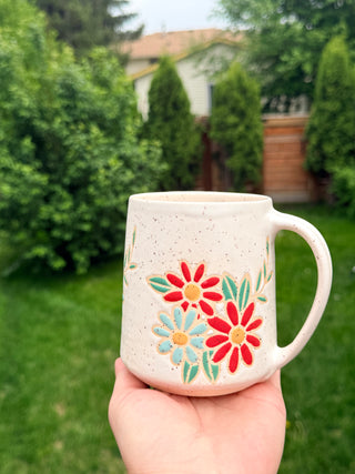 Floral in Red and seafoam