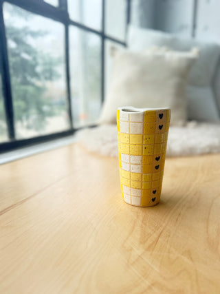 Yellow Plaid Travel Tumbler