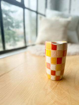 Pink and yellow checkers Travel Tumbler